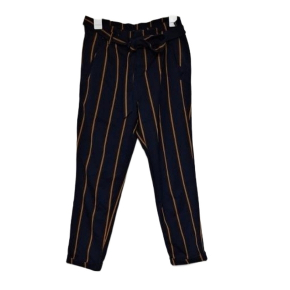 Zara Trafaluc Collection Pants Slouchy Stripe Ankle Paperbag Waist Size Small - Picture 1 of 9